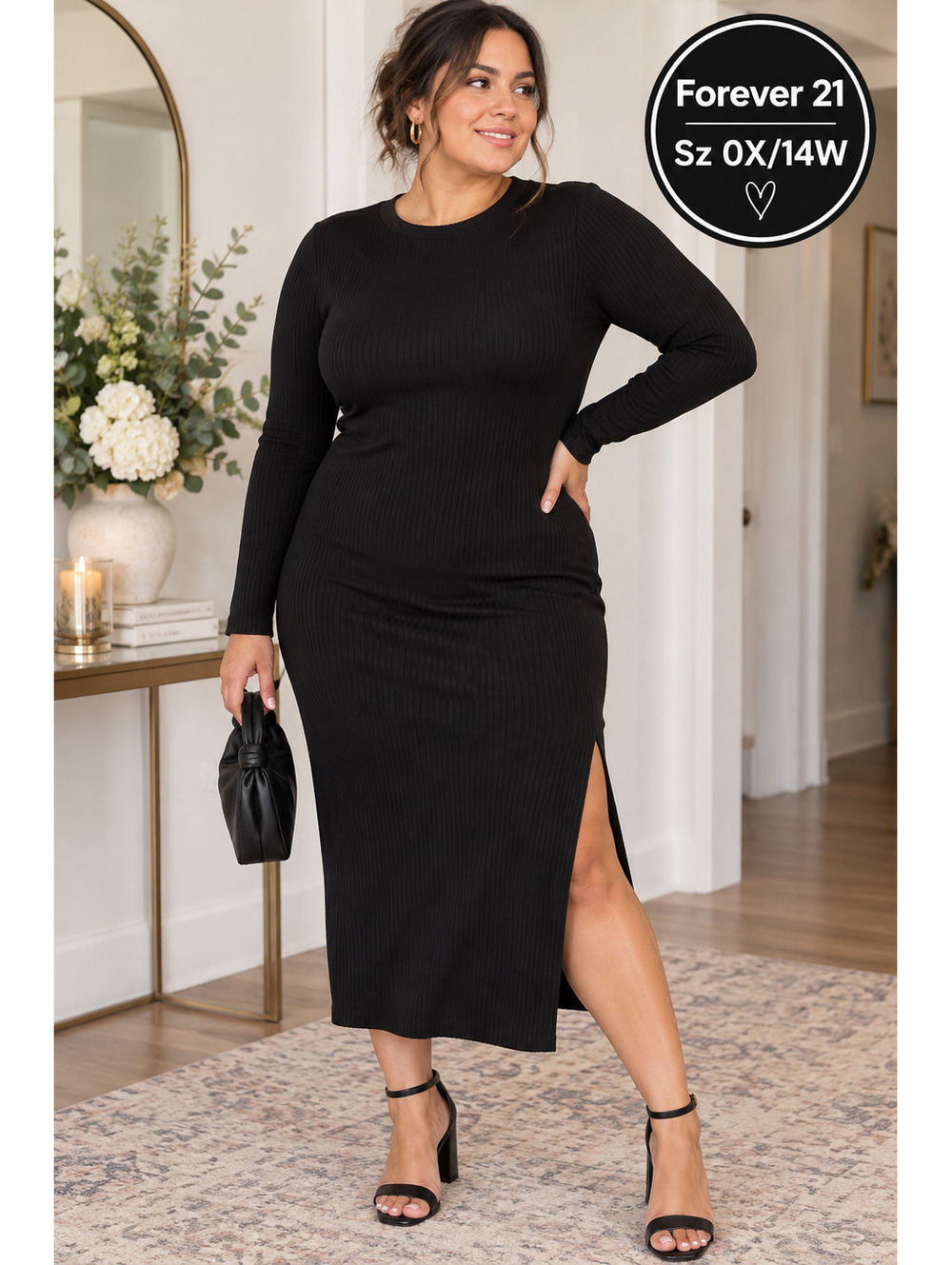 Forever 21+ | 0X | Black Ribbed Sweater Dress